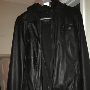 2 in 1 hoodie leather jacket ( OBO )